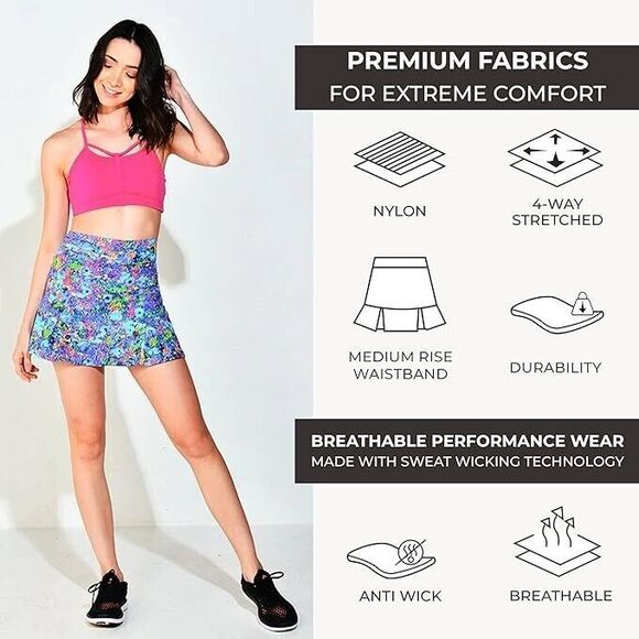 Dona Jo by JoFit Pleated Activewear JoJo Skort  Women's Size 2  Blue Floral - Picture 9 of 11